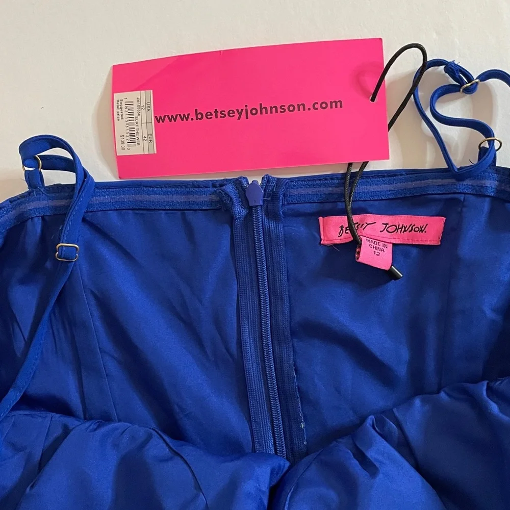 Betsey Johnson 12 Royal Blue Floral Midi Dress with Adjustable Spaghetti Straps - Picture 12 of 16